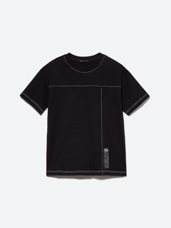 T-shirt with logo label - null - Black | Sisley Young image number 1